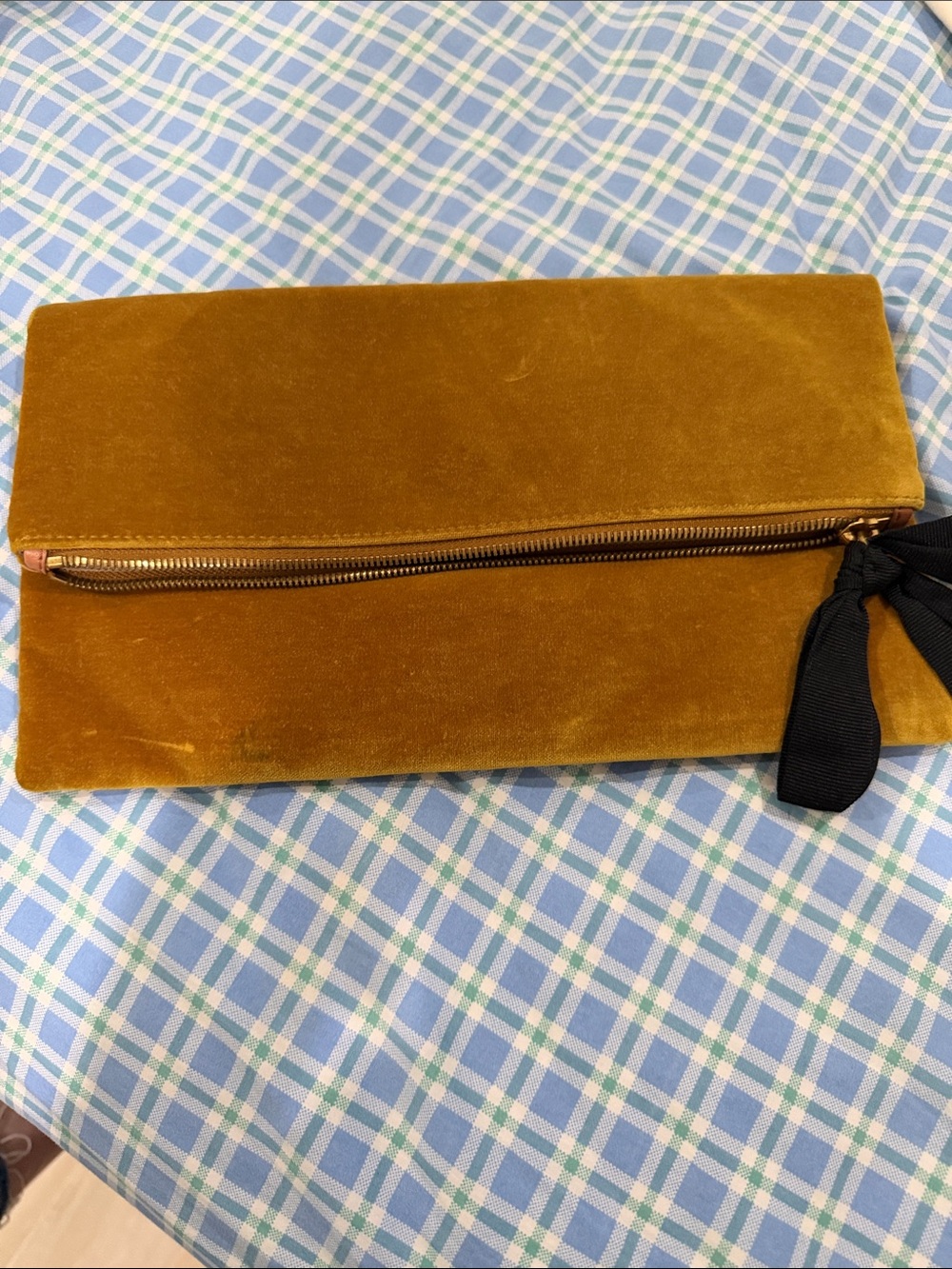 J.Crew Mustard Velvet Fold-Over Clutch